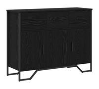 QJBSAVVA Buffet avec Tiroirs Chêne Noir 97x32,5x74,5 cm, Commode de Rangement Moderne en Bois d'Ingénierie, Meuble Bas Rectangulaire avec 3 Portes pour Salon, Salle à Manger et Couloir