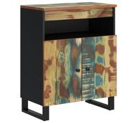 QJBSAVVA Buffet Bas 2 Portes 60x33x75 cm, Meuble de Rangement en Bois Massif de Récupération Recy t Pieds en Fer, Commode Vintage Industrielle pour Salon Entrée