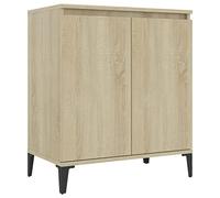 QJBSAVVA Buffet Bas Chene Sonoma 60x35x70 cm Meuble de Rangement en Bois d'Ingenierie et Metal avec 2 Portes Commode Industrielle pour Salon Chambre et Bureau
