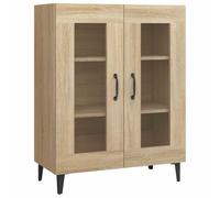 QJBSAVVA Buffet Bas Chêne Sonoma 69,5x34x90 cm Meuble de Rangement en Bois d'Ingénierie et Verre avec 2 Portes Vitrées pour Salon et Salle à Manger