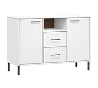 QJBSAVVA Buffet Bas de Rangement en Bois Massif de Pin Blanc, Commode Style Industriel avec Pieds en Métal et 2 Tiroirs pour Salon et Salle à Manger, Gamme Oslo, 113 x 40 x 77 cm