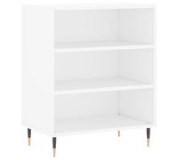 QJBSAVVA Buffet Bas de Salon Blanc 57x35x70 cm en Bois d'Ingénierie et Métal - Meuble de Rangement Tendance avec 2 Portes et Pieds en Fer pour Séjour Entrée Couloir