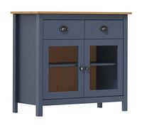 QJBSAVVA Buffet Bas en Bois de Pin Massif Hill, Armoire de Rangement avec 2 Tiroirs et 2 Portes en Verre pour Salon et Cuisine, Gris et Marron Miel, 90x40x80 cm