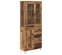 QJBSAVVA Buffet Bas en Bois d'Ingénierie, Bahut Moderne avec 3 Portes en Verre et 3 Tiroirs, Meuble de Rangement pour Salon et Salle à Manger, Bois Ancien, 69,5 x 34 x 90 cm