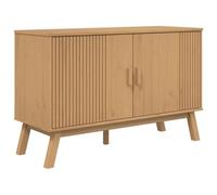 QJBSAVVA Buffet Bas en Bois Massif de Pin Olden, Meuble de Rangement Scandinave avec Portes et Pieds en Bois pour Salon et Salle à Manger, Finition Cire Marron, 114 x 43 x 73,5 cm