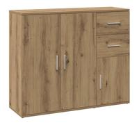 QJBSAVVA Buffet Bas Meuble de Rangement Chêne Artisanal, Bahut de Salon avec 3 Portes et 2 Tiroirs, Console d'Entrée en Bois d'Ingénierie pour Cuisine, 91 x 29,5 x 75 cm