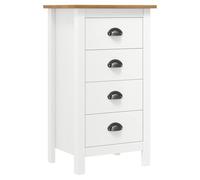 QJBSAVVA Buffet Bas Meuble de Rangement en Bois de Pin Massif avec 4 Tiroirs, Commode Compacte avec Poignées de Tasse pour Salon, Entrée, Style Moderne Hill, 46 x 35 x 80 cm