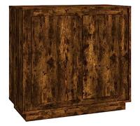QJBSAVVA Buffet Bas Meuble de Rangement pour Salon et Salle à Manger, Commode avec 4 Compartiments et Portes, Armoire de Rangement en Bois d'Ingénierie, Chêne Fumé, 80 x 34 x 75 cm