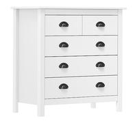 QJBSAVVA Buffet Blanc 79x40x80 cm en Bois de Pin Massif avec 5 Tiroirs Hill Commode Meuble de Rangement Chic pour Salon Salle à Manger et Entrée