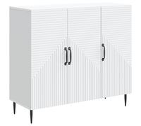 QJBSAVVA Buffet blanc 89 x 34,5 x 80 cm - Commode moderne en bois avec 3 portes et angle d'ouverture à 90° - Buffet vintage pour salon, salle à manger et couloir