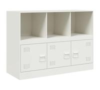 QJBSAVVA Buffet Blanc 99x39x73 cm, Meuble de Rangement en Acier Laminé à Froid avec 3 Portes, Buffet Bas Moderne pour Salon, Salle à Manger et Bureau