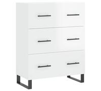 QJBSAVVA Buffet blanc brillant, 69,5 x 34 x 90 cm, commode avec 3 tiroirs et pieds en métal, armoire d'appoint moderne en bois pour salon, couloir et chambre à coucher