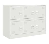 QJBSAVVA Buffet Blanc en Acier Laminé à Froid, Meuble de Rangement Bas avec 6 Portes et Poignées en Métal, Armoire Moderne pour Salon, Bureau et Couloir, 99 x 39 x 73 cm