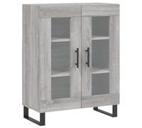 QJBSAVVA Buffet de Rangement, Armoire Vitrine en Bois d'Ingénierie avec Portes en Verre et Pieds en Métal, Buffet Bas pour Salon et Salle à Manger, Gris Sonoma, 69,5x34x90 cm