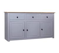 QJBSAVVA Buffet de Salon en Bois de Pin Massif, Meuble de Rangement avec 3 Tiroirs et 3 Portes, Bahut Bas d'Entrée au Style Rustique, Gris et Couleur Bois Naturel, 135x40x80 cm