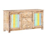 QJBSAVVA Buffet en Bois d'Acacia Brut 151x40x75 cm, Bahut Vintage avec 2 Portes et 3 Tiroirs, Meuble de Rangement Enfilade Bas pour Salon et Salle à Manger, Finition Blanchie