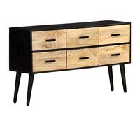 QJBSAVVA Buffet en Bois de Manguier Massif 110x33x64 cm, Meuble de Rangement avec 6 Tiroirs et Pieds en Fer, Commode Basse Industrielle pour Salon, Salle à Manger et Entrée