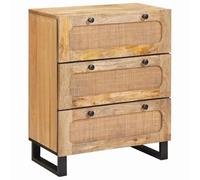 QJBSAVVA Buffet en Bois de Manguier Massif Marron, Meuble de Rangement avec 3 Tiroirs pour Salle à Manger et Salon, Commode Console Rectangulaire Moderne, 60 x 33 x 75 cm