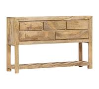 QJBSAVVA Buffet en Bois de Manguier Massif, Table Console d'Entrée Vintage 120x30x75 cm, Meuble Bas d'Appoint avec 5 Tiroirs et 1 Étagère pour Salon, Couloir et Bureau