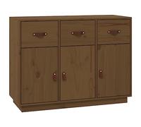 QJBSAVVA Buffet en Bois Massif de Pin Marron Miel 100x40x75 cm, Commode de Rangement avec 3 Tiroirs et 6 Compartiments, Meuble Bas et Armoire Latérale pour Salon et Bureau
