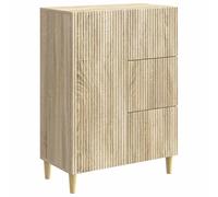 QJBSAVVA Buffet en chêne Sonoma - Commode rétro avec 3 tiroirs et 1 porte - Meuble haut moderne pour salon, couloir et salle à manger - 66 x 34,5 x 90 cm