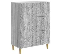 QJBSAVVA Buffet gris Sonoma - 66 x 34,5 x 90 cm - Commode avec 3 tiroirs et porte - Meuble haut en bois avec pieds en eucalyptus - Pour salon et salle à manger - Look vintage