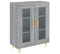 QJBSAVVA Buffet gris Sonoma - 69,5 x 34 x 90 cm - Commode avec 2 portes en verre - Buffet en bois - Pour salon, salle à manger, couloir, couloir, vitrine moderne