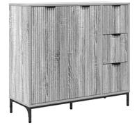 QJBSAVVA Buffet Gris Sonoma 89,5x33x82 cm en Bois d'Ingénierie, Meuble de Rangement Moderne avec 3 Tiroirs et 2 Portes pour Salon, Cuisine et Salle à Manger, Commode Rectangulaire Robuste