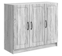 QJBSAVVA Buffet gris Sonoma - 89 x 34,5 x 77 cm - Commode avec 3 portes - Design moderne - En bois - Pour salon, salle à manger et couloir - Meuble d'appoint polyvalent