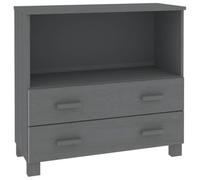 QJBSAVVA Buffet Hamar - Gris foncé - 85 x 35 x 80 cm - Commode en pin massif avec 2 tiroirs et 1 compartiment - Meuble d'appoint robuste et buffet pour salon, couloir ou salle à manger