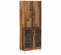 QJBSAVVA Buffet Haut 2 pcs avec Vitrine, Armoire de Rangement 4 Portes pour Salon et Salle à Manger, Vaisselier Moderne en Bois d'Ingénierie, 69,5 x 34 x 180 cm, Bois Ancien