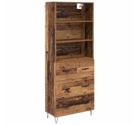 QJBSAVVA Buffet Haut 2 Pièces en Bois d'Ingénierie et Métal, Meuble de Rangement avec 3 Tiroirs et Étagères pour Salon et Salle à Manger, Design Industriel, 69,5x32,5x180 cm, Bois Ancien