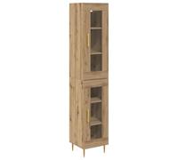 QJBSAVVA Buffet Haut 2 Portes Armoire de Rangement Salon et Salle à Manger en Bois d'Ingénierie et Verre, Meuble Colonne Verticale Élégant, Chêne Artisanal, 34,5x34x180 cm