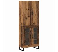 QJBSAVVA Buffet Haut Armoire de Rangement 2 Pcs en Bois et Verre, Vaisselier Moderne avec Étagères et Pieds en Fer pour Salon, Style Industriel, Bois Ancien, 69,5 x 34 x 180 cm
