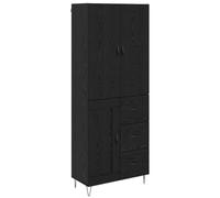 QJBSAVVA Buffet Haut Armoire de Rangement 2 Pièces, Vaisselier Vitrine Moderne pour Salon et Salle à Manger, Meuble Bas avec Tiroir et Portes en Verre, Chêne Noir, 69,5 x 34 x 180 cm