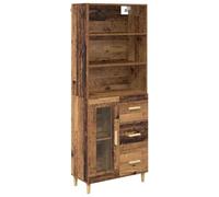 QJBSAVVA Buffet Haut Armoire de Rangement pour Salon et Salle à Manger, Meuble en Bois d'Ingénierie avec 3 Tiroirs et 1 Porte, Coloris Bois Ancien, 69,5 x 34 x 180 cm