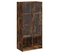 QJBSAVVA Buffet Haut avec Portes Chêne Fumé 68x37x142 cm, Meuble de Rangement en Bois d'Ingénierie et Verre, Bibliothèque de Salon et Bureau avec 8 Compartiments