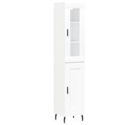 QJBSAVVA Buffet Haut Blanc 34,5x34x180 cm, Meuble de Rangement en Bois d'Ingénierie et Métal avec Portes en Verre, Vitrine Colonne pour Salon, Salle à Manger et Bureau