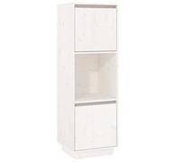 QJBSAVVA Buffet Haut Blanc 38x35x117 cm en Bois de Pin Massif - Armoire de Rangement avec 2 Portes et Compartiment Ouvert pour Salon, Salle à Manger et Entrée
