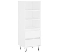 QJBSAVVA Buffet Haut Blanc 40x36x110 cm en Bois d'Ingénierie et Métal - Meuble de Rangement Industriel avec 3 Compartiments Ouverts et 2 Tiroirs pour Salon et Entrée