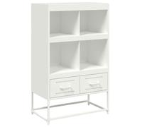 QJBSAVVA Buffet Haut Blanc 68x39x111,5 cm, Meuble de Rangement en Acier Laminé à Froid avec 2 Tiroirs et 4 Compartiments, Vaisselier Moderne pour Salon, Salle à Manger et Bureau