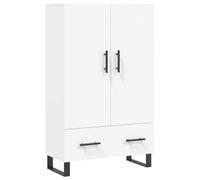 QJBSAVVA Buffet Haut Blanc 69,5 x 31 x 115 cm, Grand Meuble de Rangement avec Portes en Bois d'Ingénierie et Pieds Métalliques pour Salon, Salle à Manger et Bureau