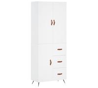 QJBSAVVA Buffet haut blanc 69,5 x 34 x 180 cm, buffet moderne avec dessus en bois, élégante armoire polyvalente avec pieds en métal pour salon et couloir, armoire de rangement stable