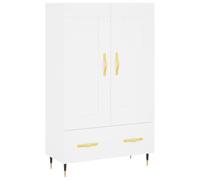 QJBSAVVA Buffet Haut Blanc 69,5x31x115 cm, Meuble de Rangement en Bois d'Ingénierie et Métal pour Salon, Salle à Manger et Cuisine, Grand Bahut avec Portes et Étagères