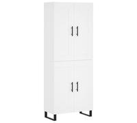 QJBSAVVA Buffet Haut Blanc 69,5x34x180 cm, Grand Cabinet de Rangement avec Portes et Pieds en Métal, Vaisselier Moderne en Bois d'Ingénierie pour Salon, Cuisine et Salle à Manger