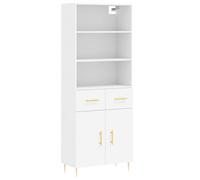 QJBSAVVA Buffet Haut Blanc 69,5x34x180 cm Meuble de Rangement en Bois d'Ingénierie avec Portes et Pieds en Métal Cabinet de Salon Bibliothèque et Salle à Manger