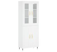 QJBSAVVA Buffet Haut Blanc 69,5x34x180 cm, Vaisselier en Bois d'Ingénierie et Verre avec Pieds en Métal, Armoire de Rangement et Meuble Vitrine pour Salon et Cuisine