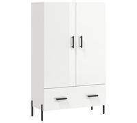 QJBSAVVA Buffet Haut Blanc Brillant, Meuble de Rangement Salon, Armoire de Cuisine en Bois d'Ingénierie et Métal, Enfilade avec Portes pour Salle à Manger, 69,5x31x115 cm