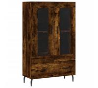QJBSAVVA Buffet Haut Chêne Fumé 69,5x31x115 cm en Bois d'Ingénierie Métal et Verre - Armoire de Rangement Stylée et Vitrine Pratique avec Portes et Étagères pour Salon Salle à Manger et Couloir