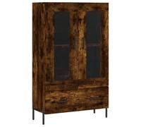 QJBSAVVA Buffet Haut Chêne Fumé 69,5x31x115 cm Meuble de Rangement en Bois dIngénierie Métal et Verre | Armoire Latérale avec Portes Vitrées et Étagères pour Salon Salle à Manger Cuisine